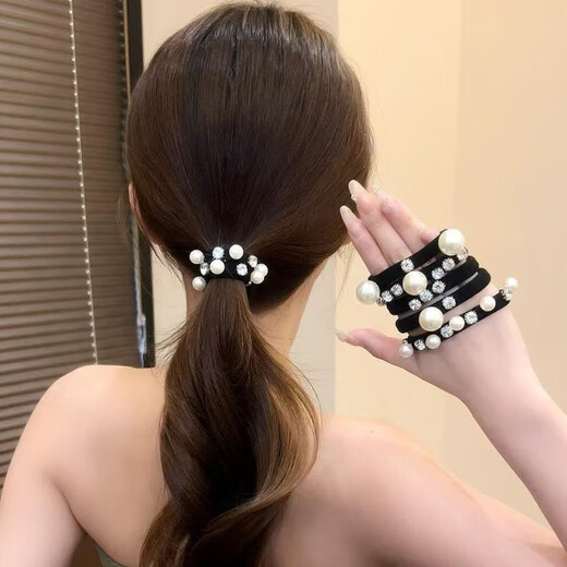 Jiuweiya Hair Tie Women's High-end Ponytail Hair Band Headgear Highly Elastic and Durable High Ponytail Hair Tie JYFQ156 Flash Diamond Ball 5-piece Set