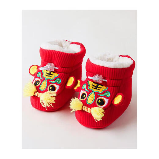 Miduer baby tiger head shoes, winter thickened and velvet baby warm socks, can not fall off newborn cotton shoes and cotton boots, big red tiger tiger head (thick and happy cotton shoes) 11.5 (S inner length 11.5cm, recommended for 0-9 months)