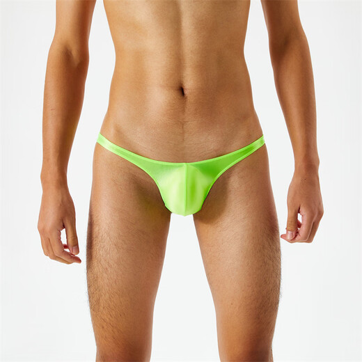 Sexy underwear silky smooth and translucent oily shiny silky super low waist men's thong t-pants sexy and interesting white M