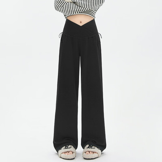 Miduli maternity pants winter wide-leg pants plus velvet glutinous rice pants straight casual pants maternity wear winter black XL