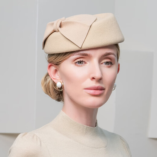 EE Autumn and Winter New Retro Hepburn Style French Top Hat Elegant Woolen Wool Top Hat Women's Winter Style 3080 Camel M(53-57CM)