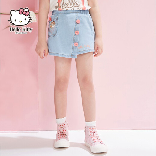 hellokitty children's clothing 2020 summer new style girls fashionable children's fashion denim short skirt skirt pants light denim blue 140cm