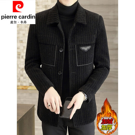 Pierre cardin autumn and winter jacket men's jacket plus velvet thickened medium and short style woolen coat lapel woolen grey 836 M (100-115Jin [Jin equals 0.5 kg])