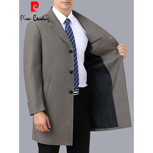 Pierre Cardin windbreaker men's mid-length spring and autumn middle-aged and elderly men's dad suit. Collar plus size top jacket lapel gray plaid 200 5XL size