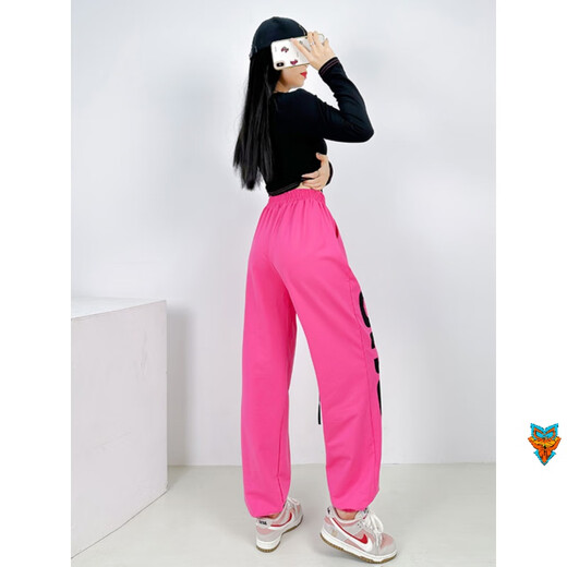玖维娅尊巴舞蹈服爵士舞上衣女跳舞jazz套装潮运动时尚嘻哈街舞演出练功 1049玫红纯棉裤 S