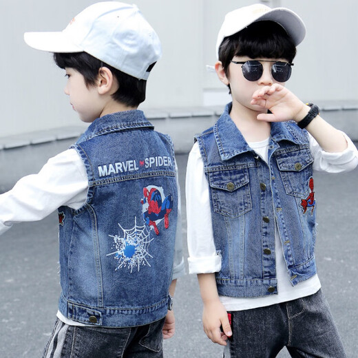 G.Duckkids Kinderkleidung Kinderweste Frühling und Herbst 2023 Neue Jungen Herbst Kleidung Spider-Man Jeans Weste Jacke 9 mittelgroße Kinder Blau 100 Größen 2 ~ 3 Jahre alt [90-100 cm] CM