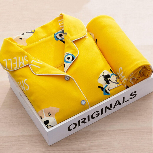 Yiyi pajamas for women spring and autumn thin long-sleeved cartoon two-piece suit cute casual open button Korean style home wear yellow pineapple M size