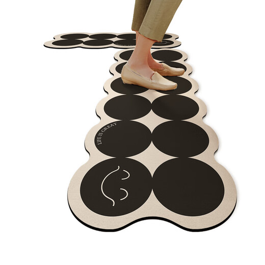 Jinko kitchen anti-slip, anti-oil, wipeable and wash-free diatom mud water-absorbent, anti-fouling foot pads, anti-dirty and cuttable, special smiling circles, round rice black diatom mud soft cushions, 45*70cm