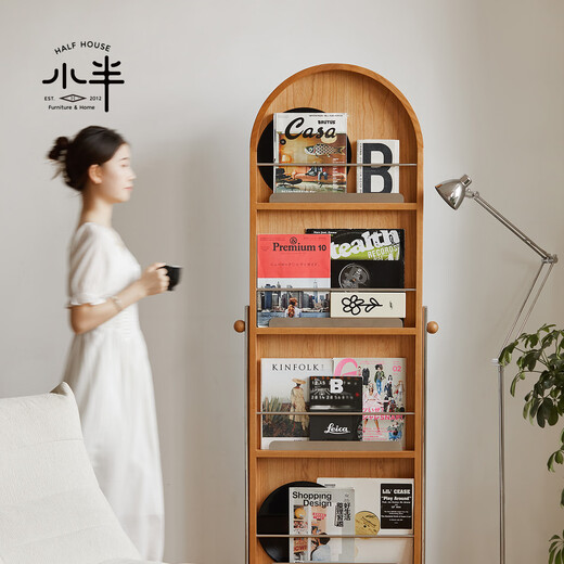 小半家具穿衣镜实木移动全身镜家用收纳复古杂志架镜子落地试衣镜 美日穿衣镜【北美樱桃木】