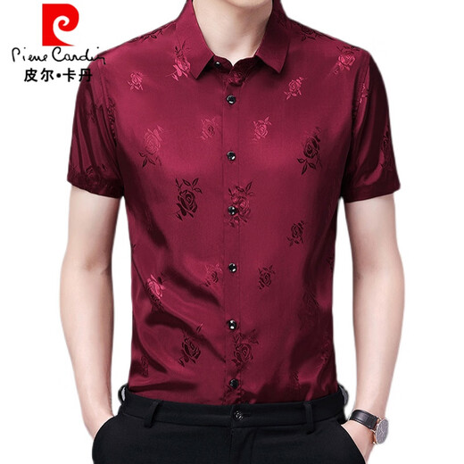 Pierre Cardin Summer Camisa de manga corta Men Estilo chino Vestido de novia festivo de mediana edad.
