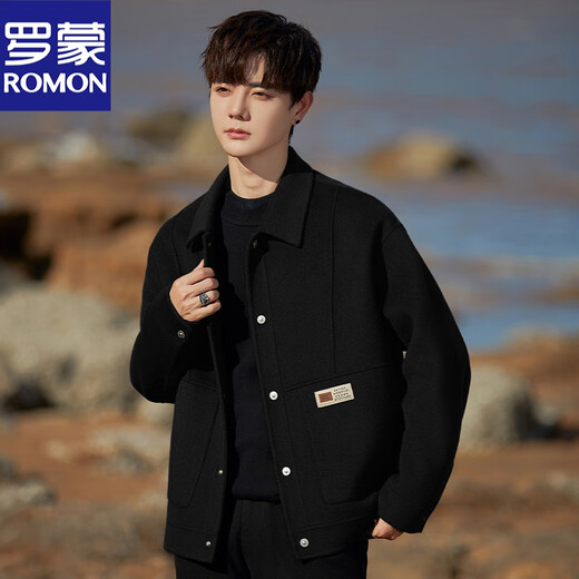 Romon 2024 Nouveau manteau de laine d'automne et d'hiver Men à double face manteau en tweed courte en tweed décontracté Martin Green XL