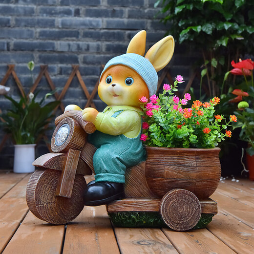Yimingyuan Garden Decorative Courtyard Ornaments Outdoor Cartoon Rabbit Flowerpot Park Lawn Creative Simulation Animal Landscape Sculpture H20527