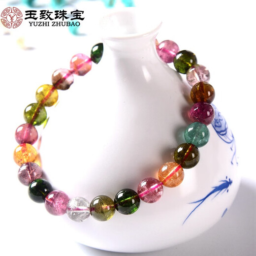Yuzhi natural tourmaline ice-transparent rainbow bracelet for women in their zodiac year, lover, best friend, holiday gift with certificate, selected delivery, bead diameter 7-8mm