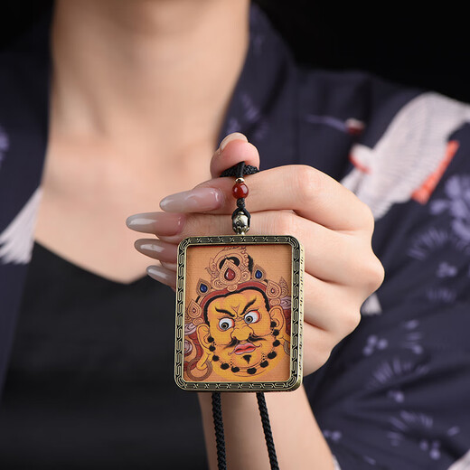 Nian Dao Tibetan Regong hand-painted thangka pendant white green Tara yellow God of Wealth Medicine Buddha men and women Tibetan Buddha amulet necklace pendant Green Tara style 2