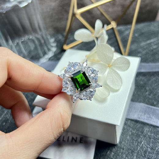 Duixin 4.50 carat diopside ring for women, natural colored gemstone jewelry, 925 silver inlaid jewelry, No. 13