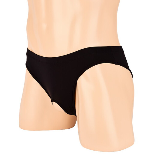 Men's sexy underwear, men's no-take-off thong, adult crotchless briefs, revealing balls, low-waisted, white