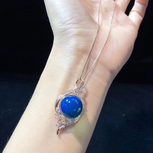 Ting white blue amber pendant Dominican S925 silver plated rose gold amber beeswax sweater chain water purified high blue necklace for women