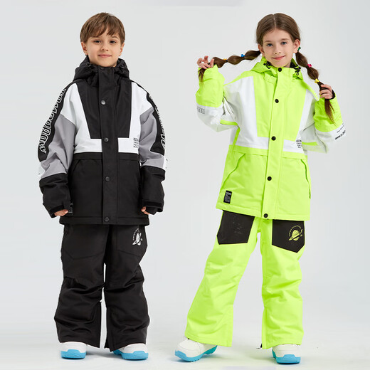 DOOK SNOW children's ski clothing for girls and boys, single board and double board, winter warm and thickened clothing and pants set, baby ski equipment, fluorescent color (male) 140