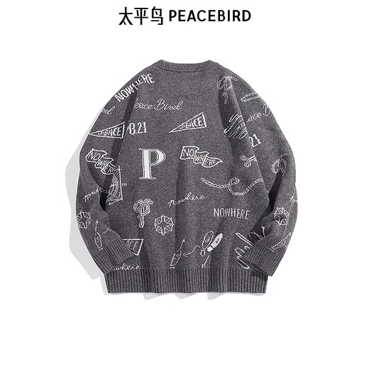 PEACEBIRD Men's Winter Trendy Round Neck Sweater Men's B2EBE4436 Gray 1 2XL