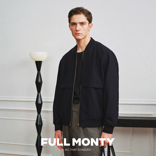 FULL MONTY [Baseball Lone Jacket] Men's Black Casual Flying Jacket Navy Blue Wool Top 2024 Fall Navy Blue 7990 44