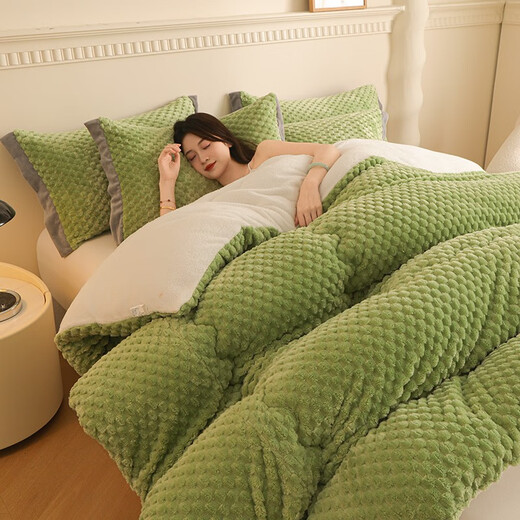 Arctic velvet quilt core thickened to keep warm lamb velvet winter quilt student dormitory single quilt plus double home cover quilt beautiful - bean green [double-sided velvet quilt] 150x200cm6Jin [Jin equals 0.5 kg] (winter quilt)