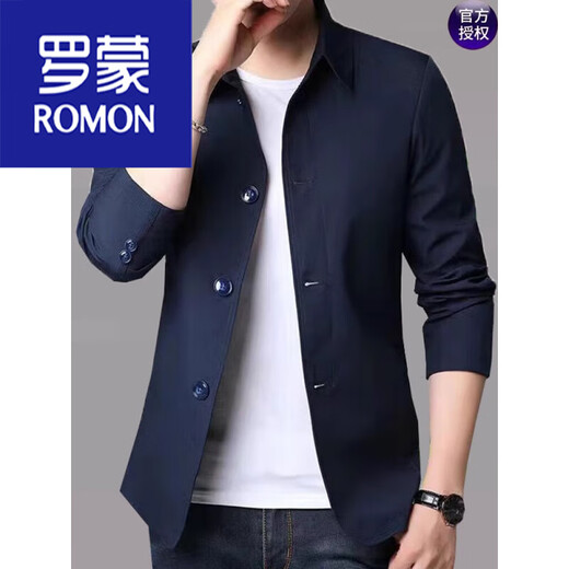Romon Revers New Jacket Herren Frühling und Herbst Dünn Geschäfte Casual Herren Herren mittleren Alters Daddys Solid Color Jacket 1048. Dark Blue XL
