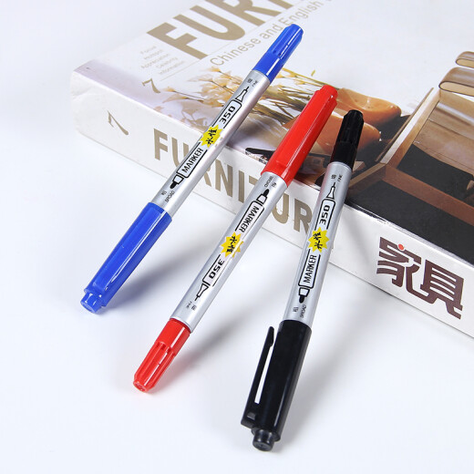 ZHIPAI ZP-350 water-based small double-headed quick-drying marker water-based ink thickness double-headed black 10 pieces/box