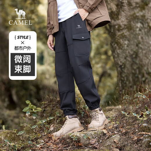 Camel (CAMEL) Wang Junkai same style men's waterproof overalls autumn and winter plus velvet warm soft shell pants M14CAWI632A