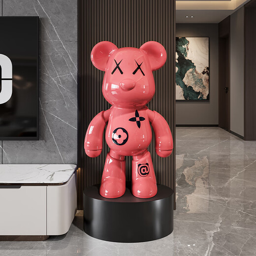 Jizhao light luxury violent bear piggy bank large floor-standing ornaments living room decorations home TV cabinet housewarming gift red happy bear + round black base 98cm