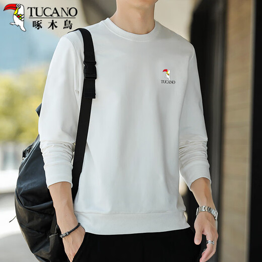 Woodpecker (TUCANO) sweatshirt men's trendy loose round neck long-sleeved t-shirt student casual versatile bottoming shirt top white L