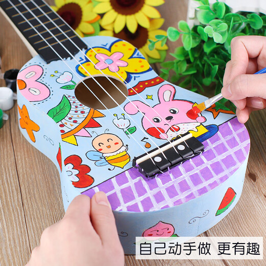 Ukulele diy kleine Gitarre handgefertigtes hausgemachtes Montage-Material-Pack gemaltes handbemaltes Graffiti Holz 21 Zoll Box Runde + Pigment + Rucksack 21 Zoll