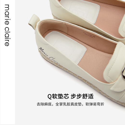 MARIE CLAIRE2024春新款简约耐走一脚蹬单鞋针扣渔夫鞋554-11162 陶瓷乳白554-11162 35