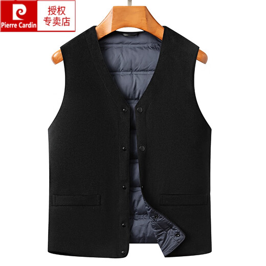 Pierre Cardin high-end goose down vest wool vest men's down vest thickened vest dad winter warm woolen jacket black 180/XL recommended 145-160Jin Jin equals 0.5 kg