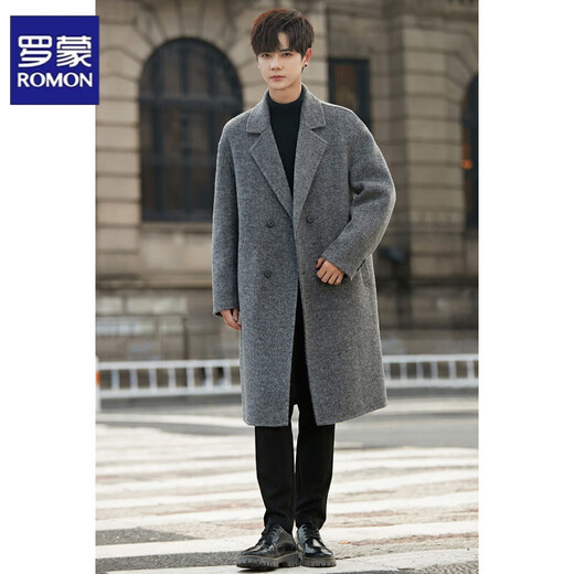 Romon doppelseitiger Wollmantel für Männer im Herbst und Winter mittelgroßen doppelmreihen losen Wollwolle warme Windbrecherjacke für Männer grau xl xl