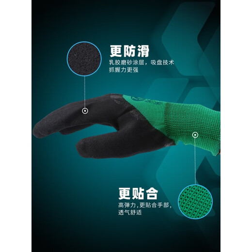 手套劳保耐磨工作乳胶发泡王工地干活夏季透气胶皮橡胶防水防滑 H828乳胶发泡王咖啡/24双/清凉透气，加强耐磨 M