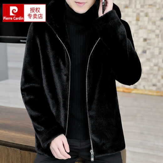 Piercardan French Haining Fur Coat Silver Fox Minkie Fur Coat Men's Golden Minkie Fur Fur Integrated Hooded Leather Clothes RH7120 Black [Hotted] 3XL [160-180Jin [Jin equals 0.5 kg]]