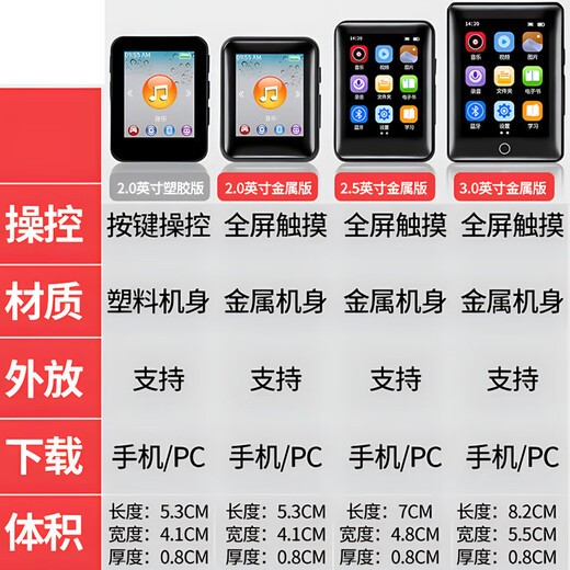 Yinruiyou can plug in card full screen mp4 Bluetooth mp3 Walkman students' touch screen mp4 lossless player mp3 novel reading tool video English listening learning 2.0 full touch screen metal + Bluetooth + dictionary 0GB empty machine needs to use the card (please add a custom card to specify content)