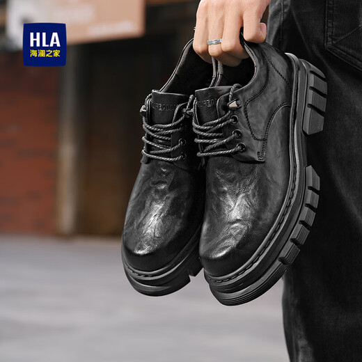 Heilan House (HLA) Chaussures pour hommes Chaussures de travail à semelle épaisse Chaussures de travail décontractées en cuir pour hommes HAAGZM1DFE025 Noir 43