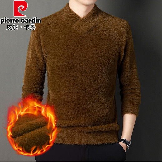 Pierre cardin winter thickened imitation mink sweater new style youth men pullover fashionable warm embroidered cross-collar sweater black 4XL 190