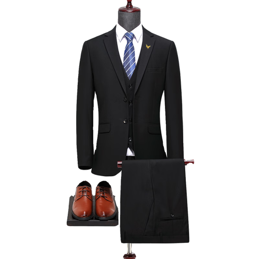 Angel Bird suit three-piece suit for men young and middle-aged groom wedding dress wool business suit 98-1826 black three-piece suit (back center slit) 56 190/