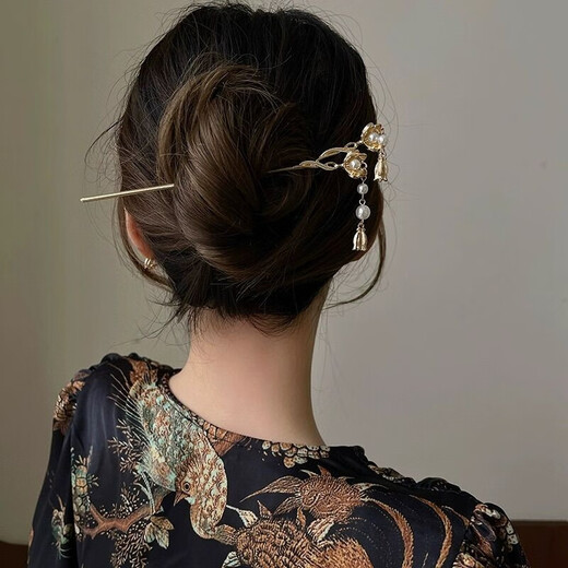 Merou Lily of the Valley Imitation Pearl Hairpin High-end Hanfu Hair Accessories Hanfu Cheongsam Accessories Ancient Style Updo Hairpin Lily of the Valley Pearl Hairpin-Gold