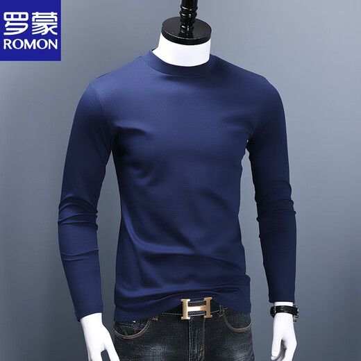 ROMON half turtleneck bottoming shirt for men with slim fit mid-collar mercerized cotton top bottoming T-shirt long-sleeved thin sweatshirt black L 125-140Jin Jin equals 0.5 kg