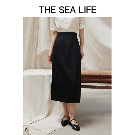 
THE SEA LIFE Ou Hai Yisheng New Chinese style high-waisted skirt for women 24 summer waist-hugging high-end black buttoned skirt Y16866 Black Mage L
