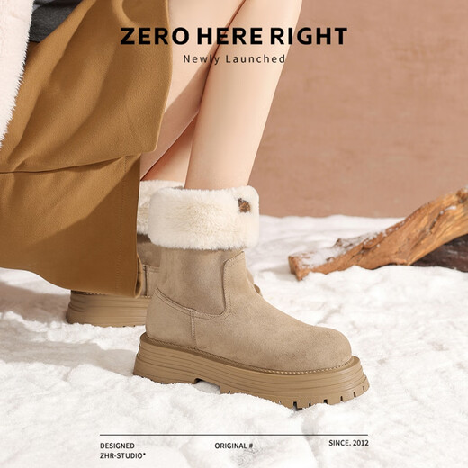 ZHR snow boots for women in winter plus velvet to keep warm and cold-proof women's boots for outer wear and versatile heightening boots JF73 Khaki 38