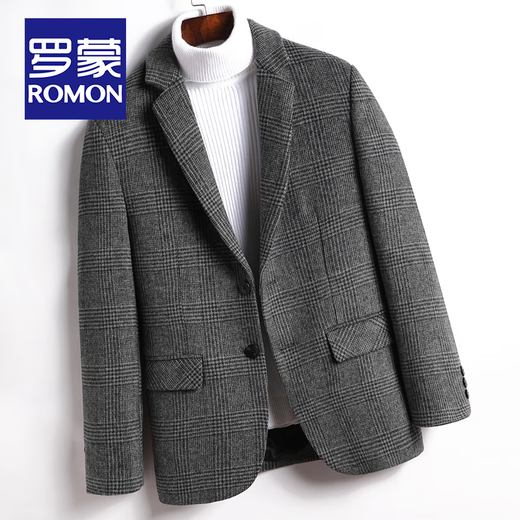 Romon Wollanzug Herrenmänner doppelseitiger Wollhundtooth Plaid Jacke Herren Frühlings- und Herbstgeschäft Casual Warm Wollanzug Männer Dunkelgrau 165/m Größe