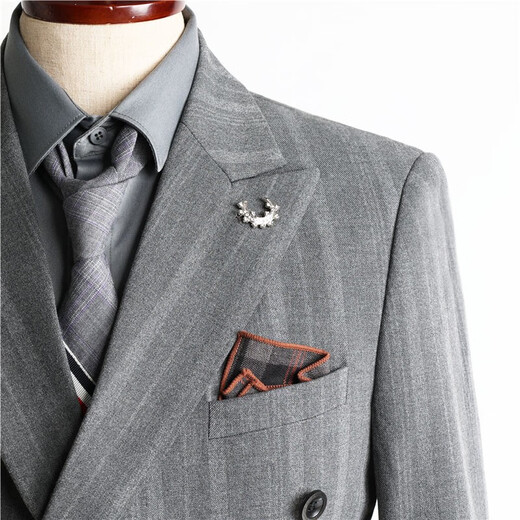 Walker Shop suit suit men's double-breasted suit autumn groom wedding wedding custom dress striped formal three-piece suit medium gray two-piece suit M