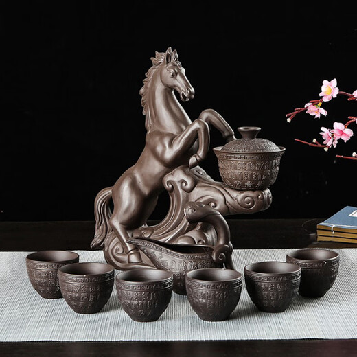 Jingdezhen purple sand stone grinding semi-automatic Kung Fu tea set lazy anti-scalding retro creative time to run ceramic graphite purple sand to success semi-automatic