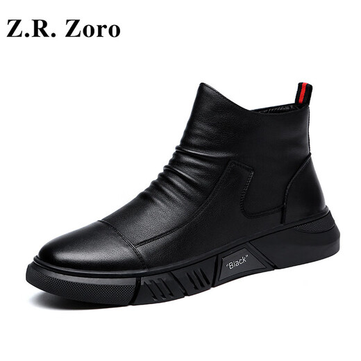 Z.R.Zoro Light Luxury Brand Martin Boots Men's Autumn and Winter Leather Boots Short Boots High Top Capital Cothon Algody Winter Plus Shoes de algodón de terciopelo Botas de cuero Negro 41