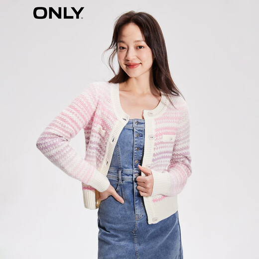 ONLY autumn and winter fashion contrasting striped long sleeve round neck short sweater for women 12343B002 HQ2 rainbow stripes S 160/80A