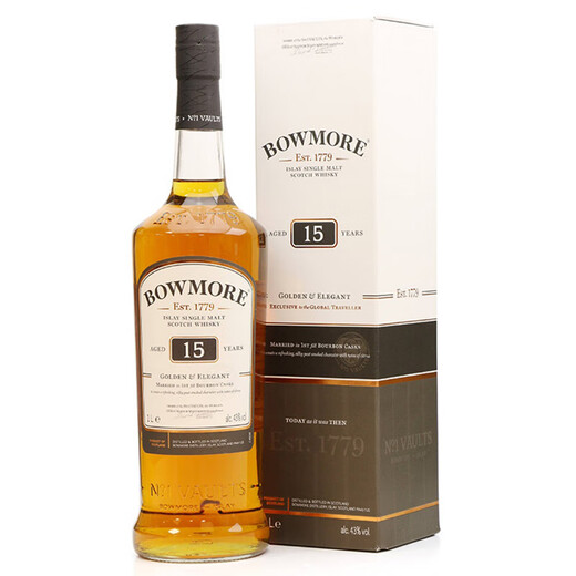 波摩（Bowmore）15年  Golden & Elegant 单一麦芽威士忌 1000ml 43度 礼盒装